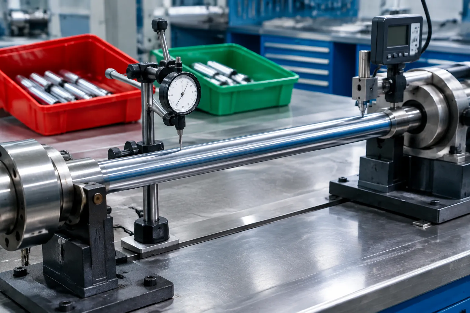 Released shaft verification bench with labeled segregation containers