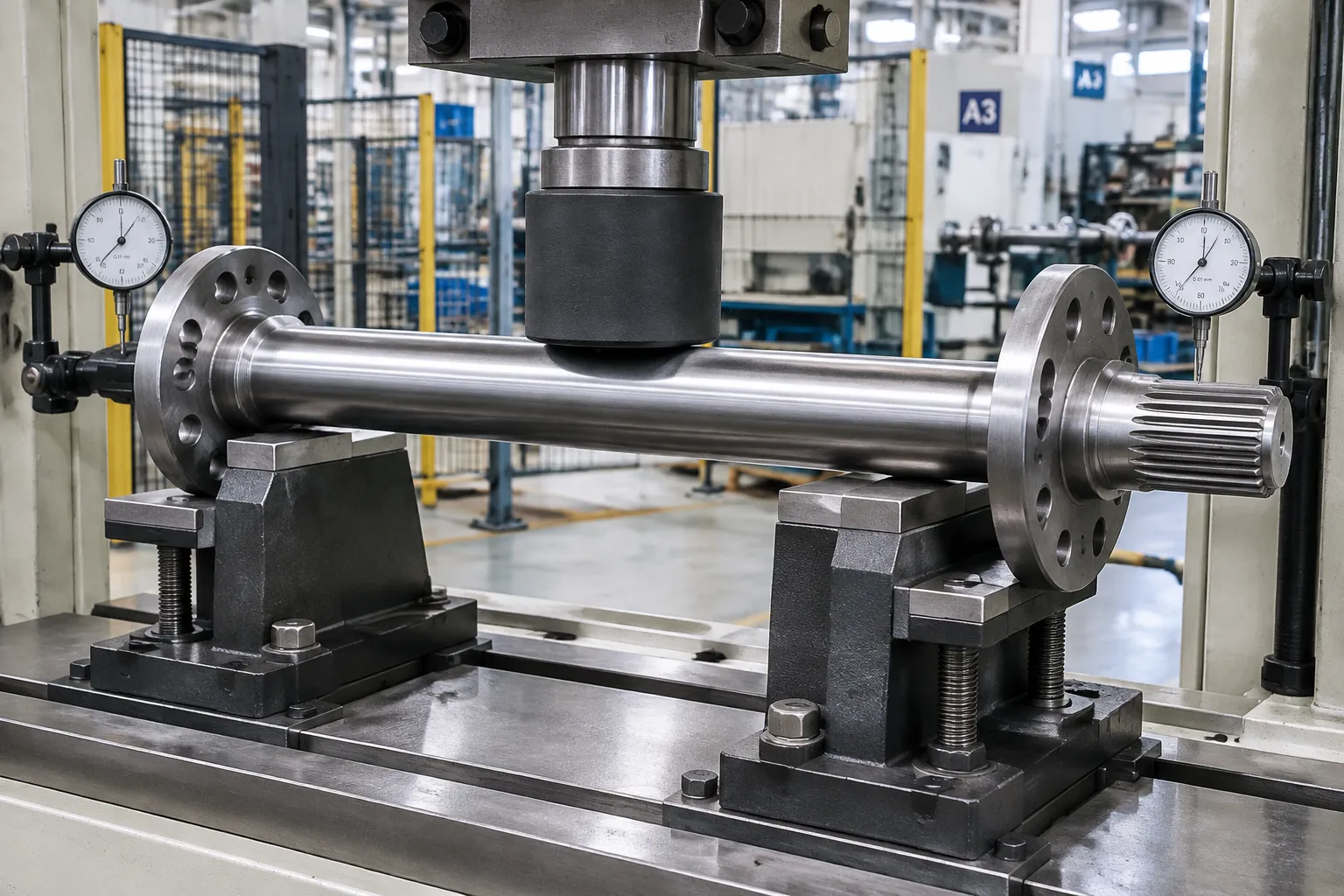 Controlled press straightening of an automotive axle shaft