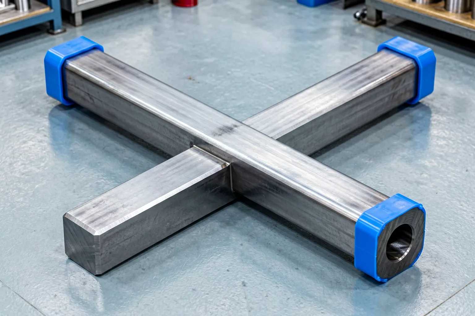 Square kelly drill rod cross-section and end caps concept - engineering concept illustration