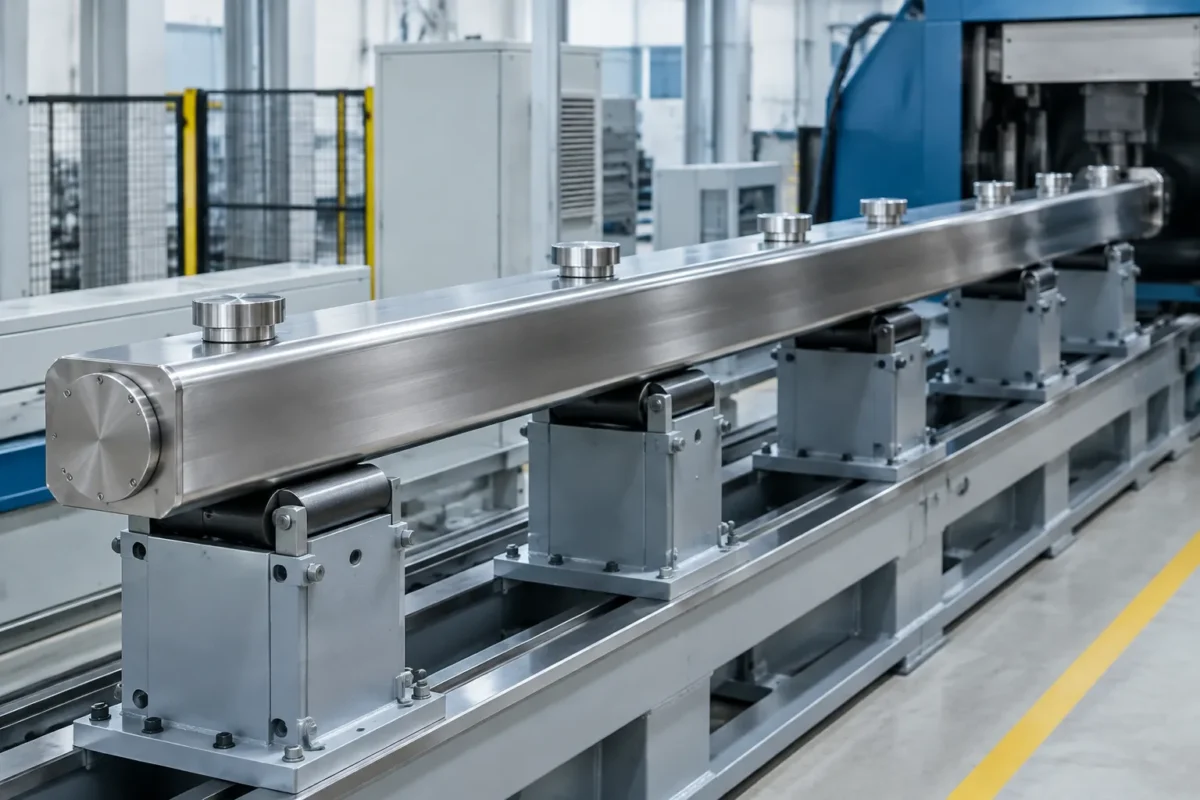 Long liquid cooling manifold positioned in an automatic straightening machine