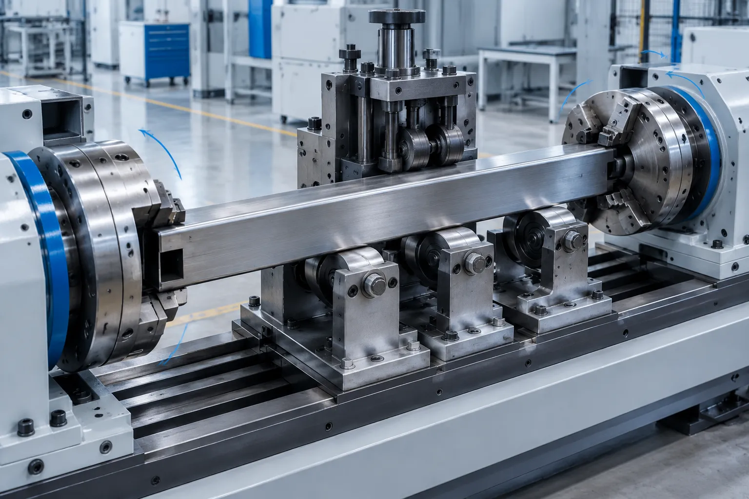 Press straightening of a long stainless steel liquid cooling manifold