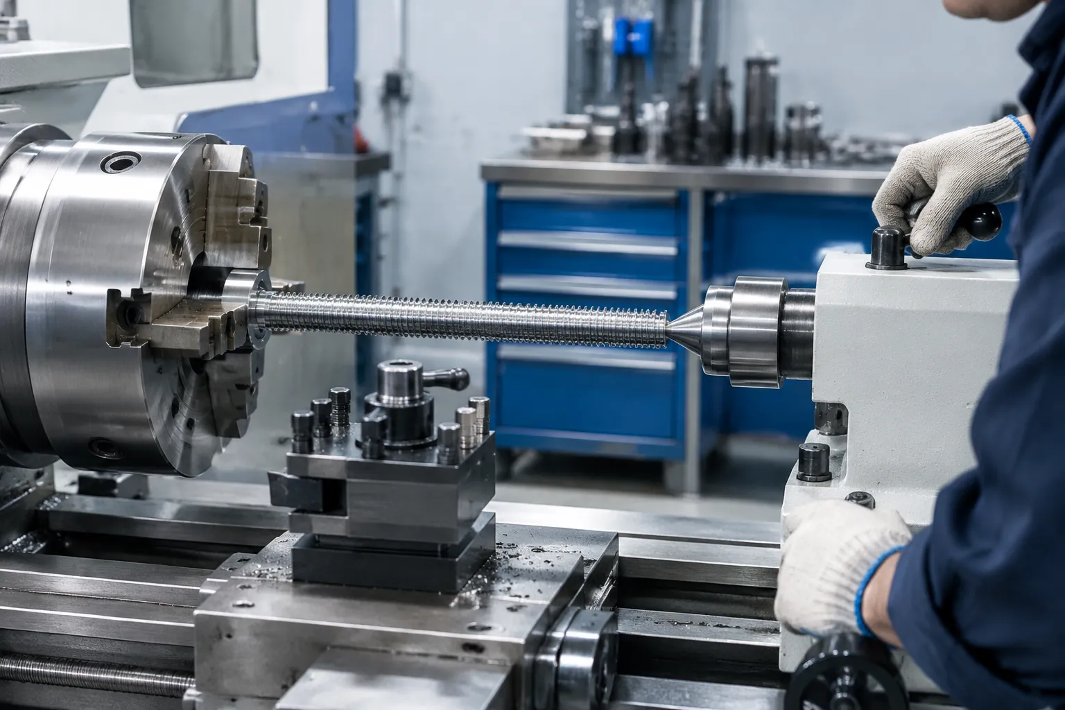 Threaded lead screw positioned in a compact straightening station