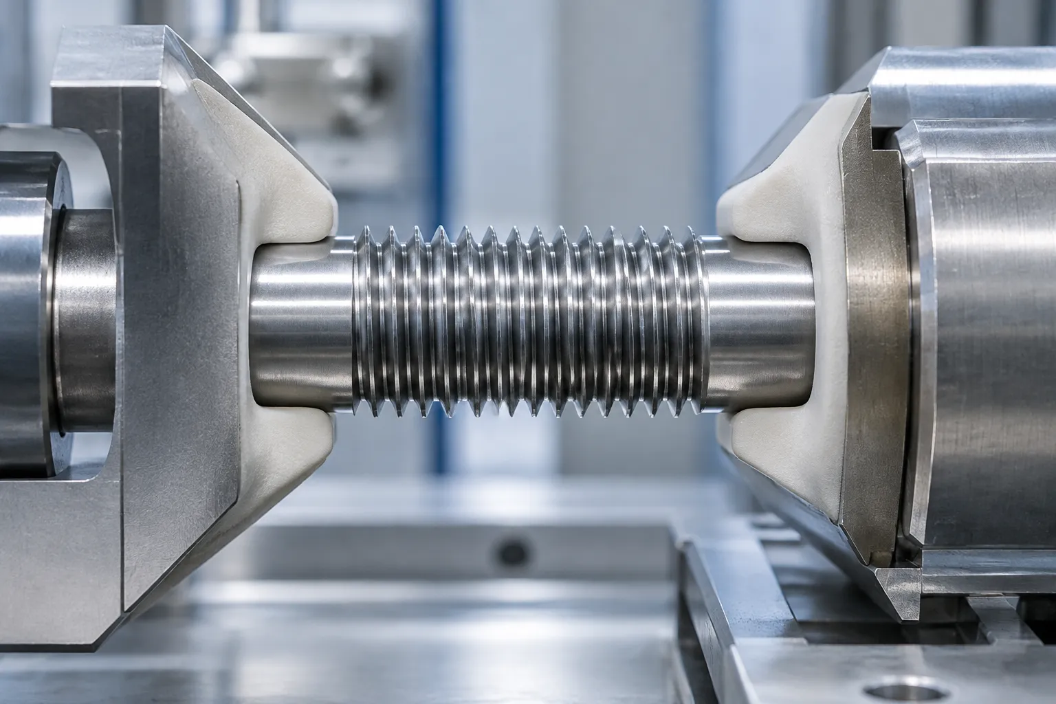 Support and correction tooling around a slender lead screw