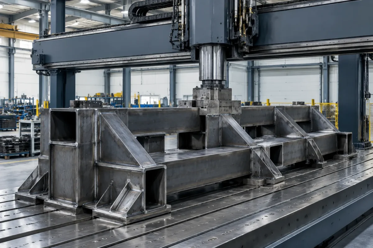 Large welded fabrication on a traveling gantry straightening press