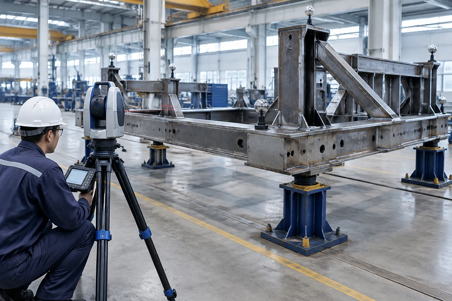 Large welded fabrication on a traveling gantry straightening press