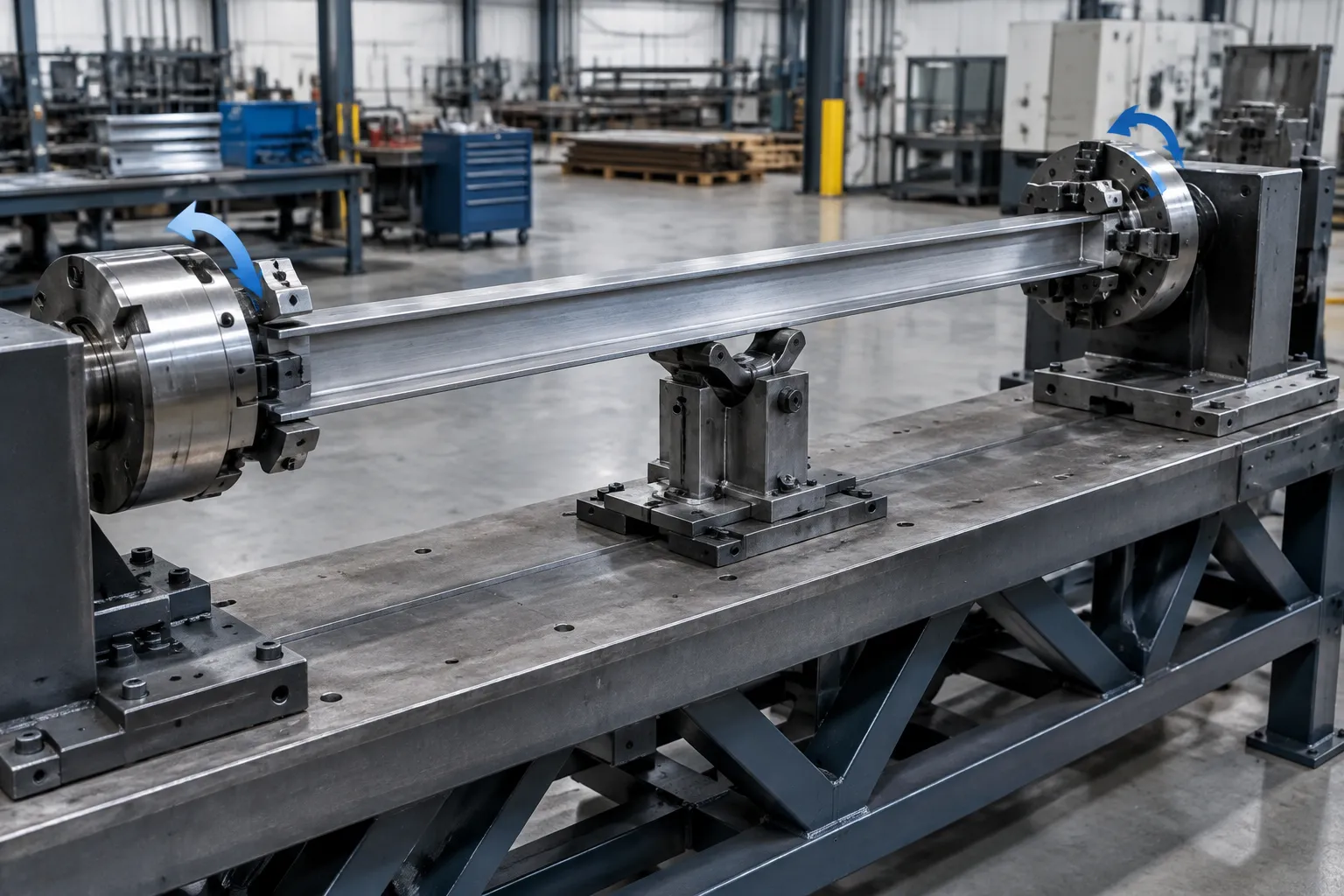 Full-length measurement of a long guide rail with contact probes on datum faces
