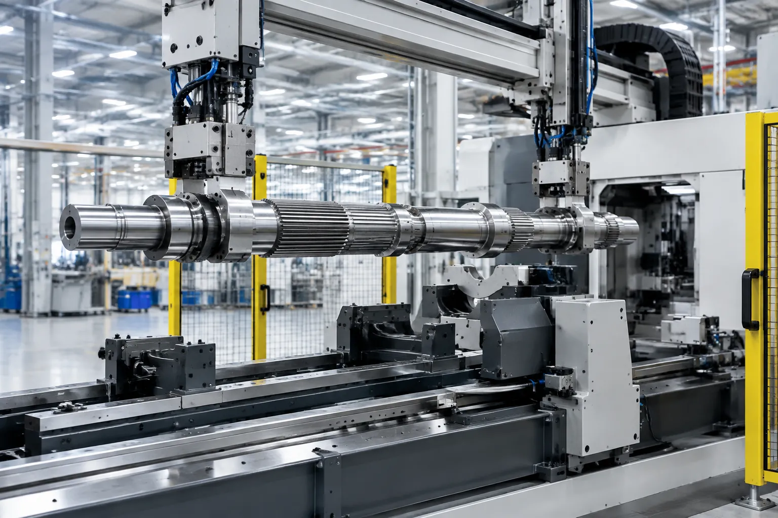 EV motor shaft loaded on an automatic straightening machine