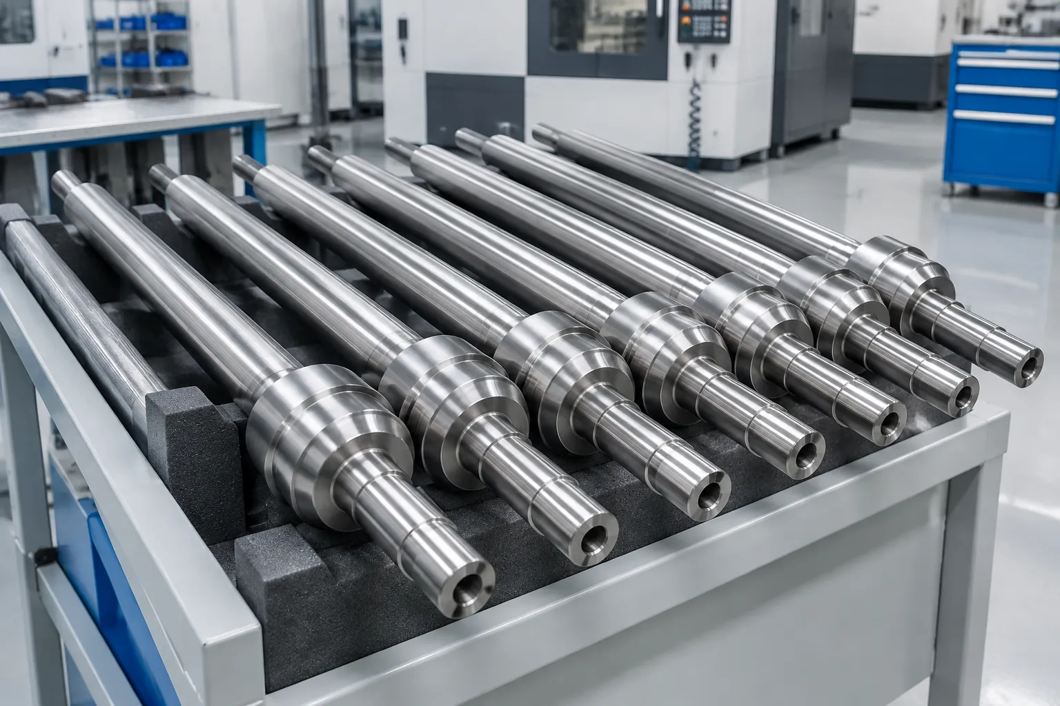 EV motor shaft loaded on an automatic straightening machine
