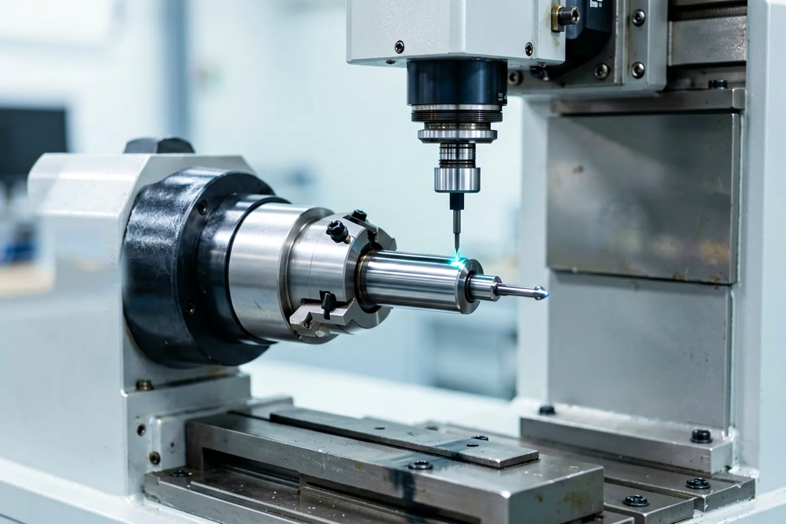 Sleeve held in a collet chuck with a probe measuring shank runout