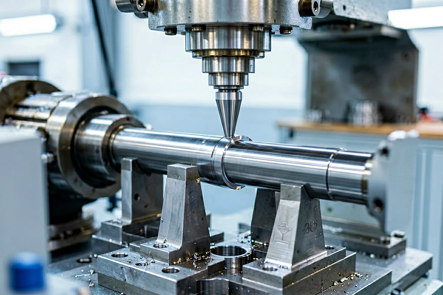 Press correcting a slender sleeve on vee supports with the bore kept clear of contact