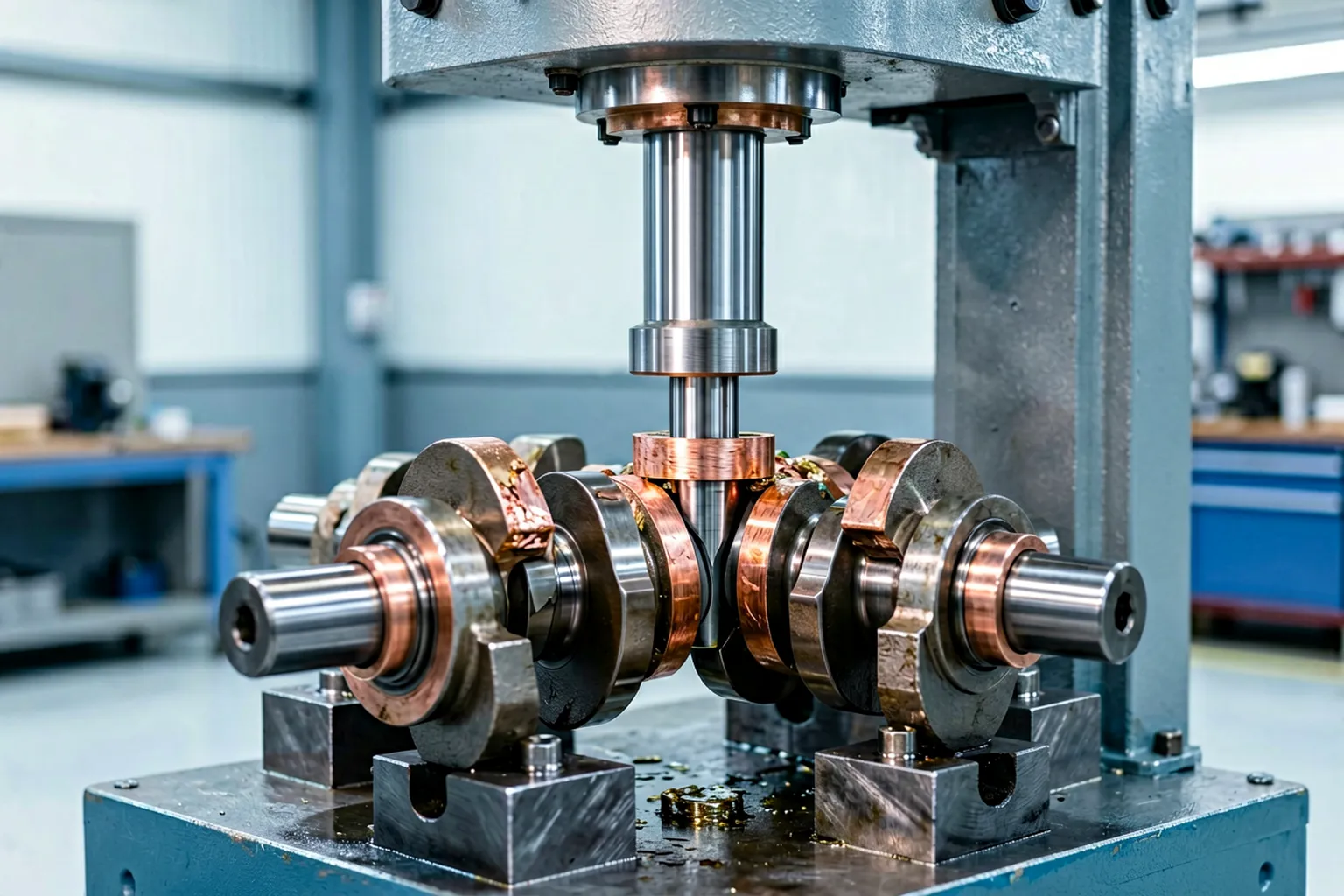 Protected correction of a crankshaft main journal with copper-faced tooling