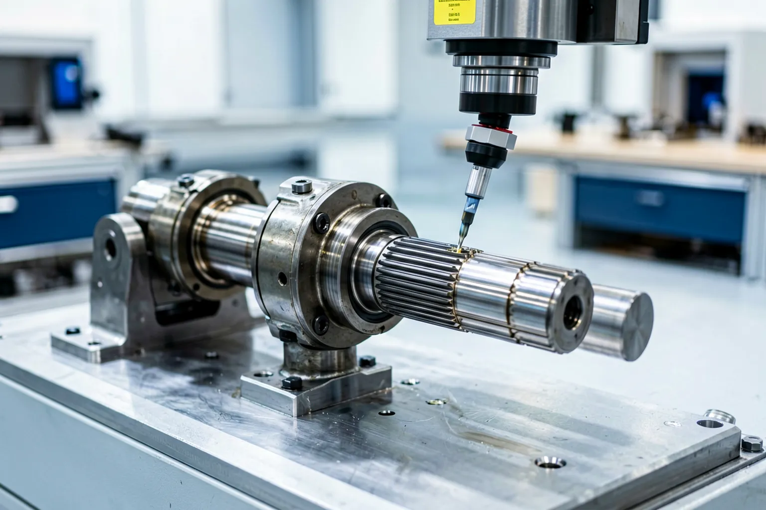 Automotive CV half shaft with tripod joint on a measuring and straightening station