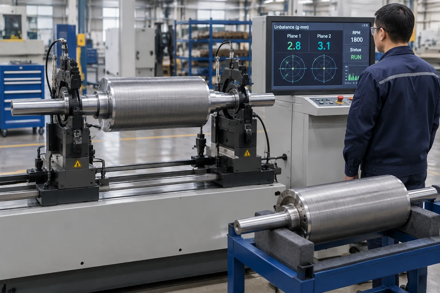 Straightened rotor verified on a balancing machine