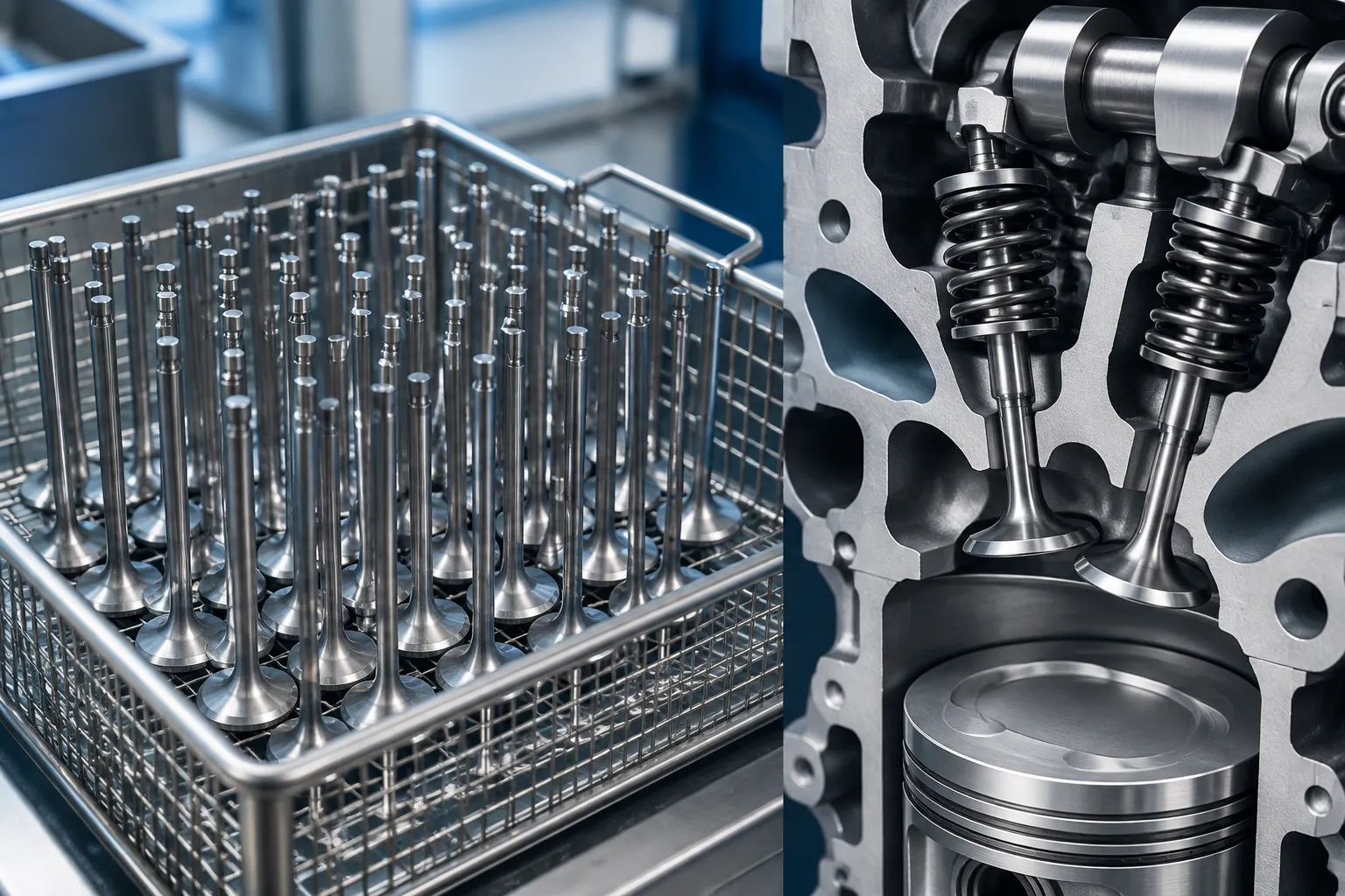 Bare engine poppet valve in a closed-loop straightening and inspection cell
