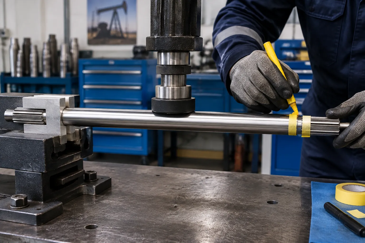 Press-point placement on an ESP shaft with spline and thread zones marked no-contact