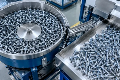 Fastener straightening with bolts in a vibratory bowl feeder