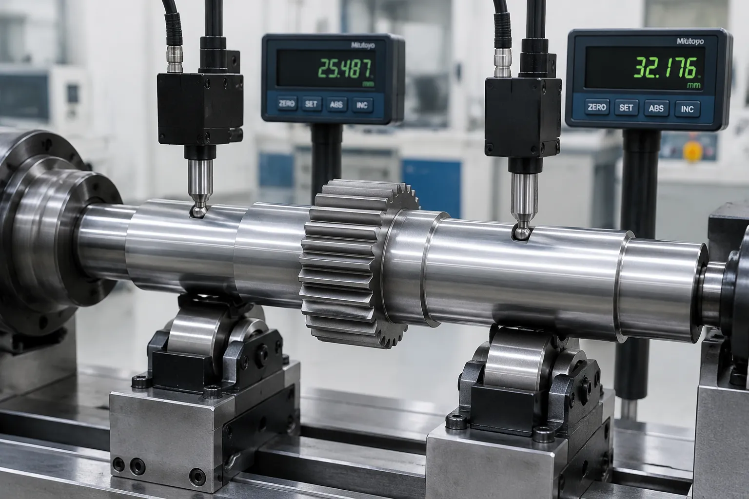 Multi-point journal and gear pitch diameter measurement on a gearbox shaft