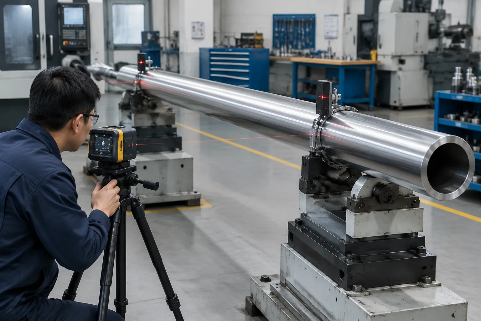 Laser measurement of a long hollow shaft along its length