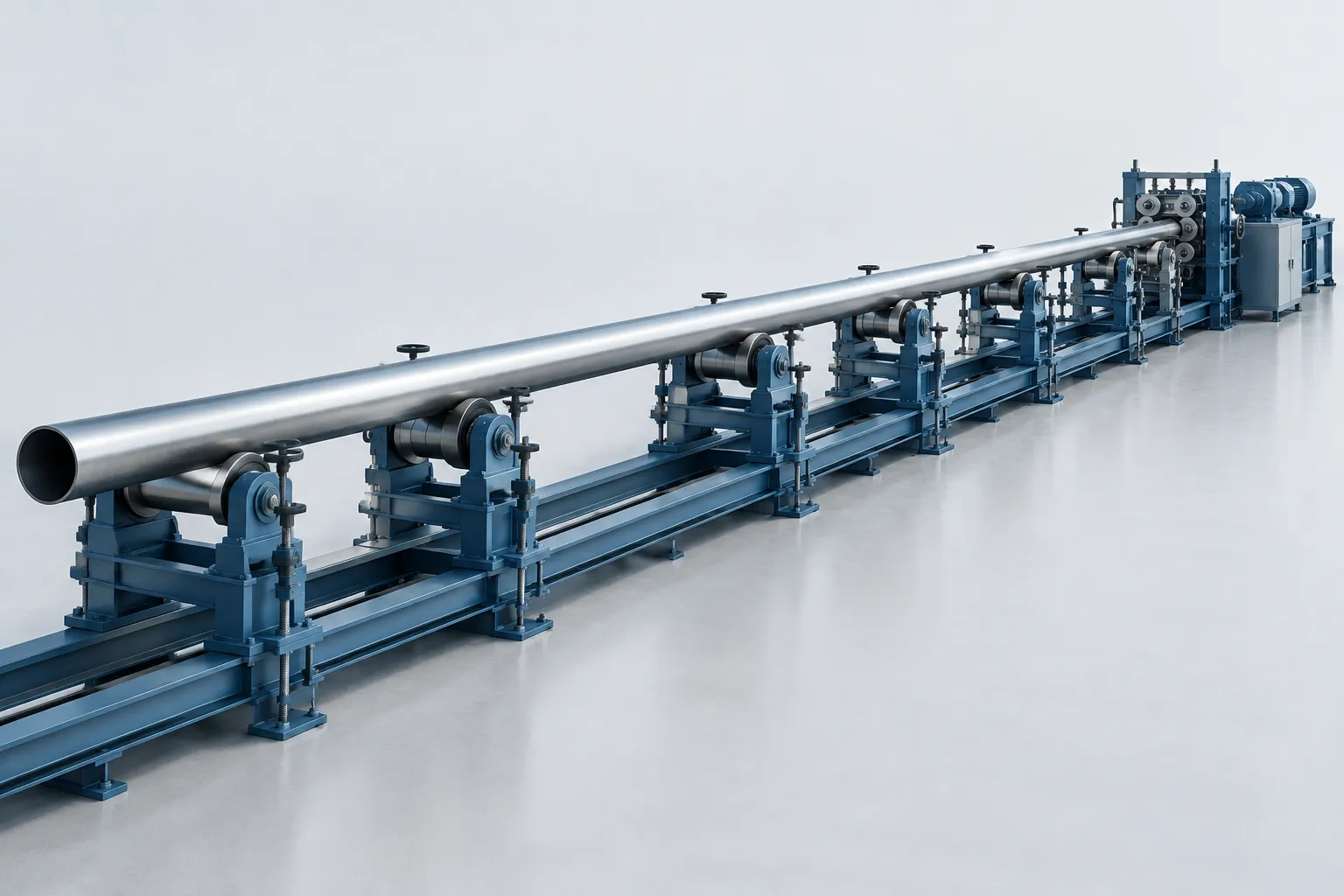 Long pipe support and positioning concept - engineering concept illustration