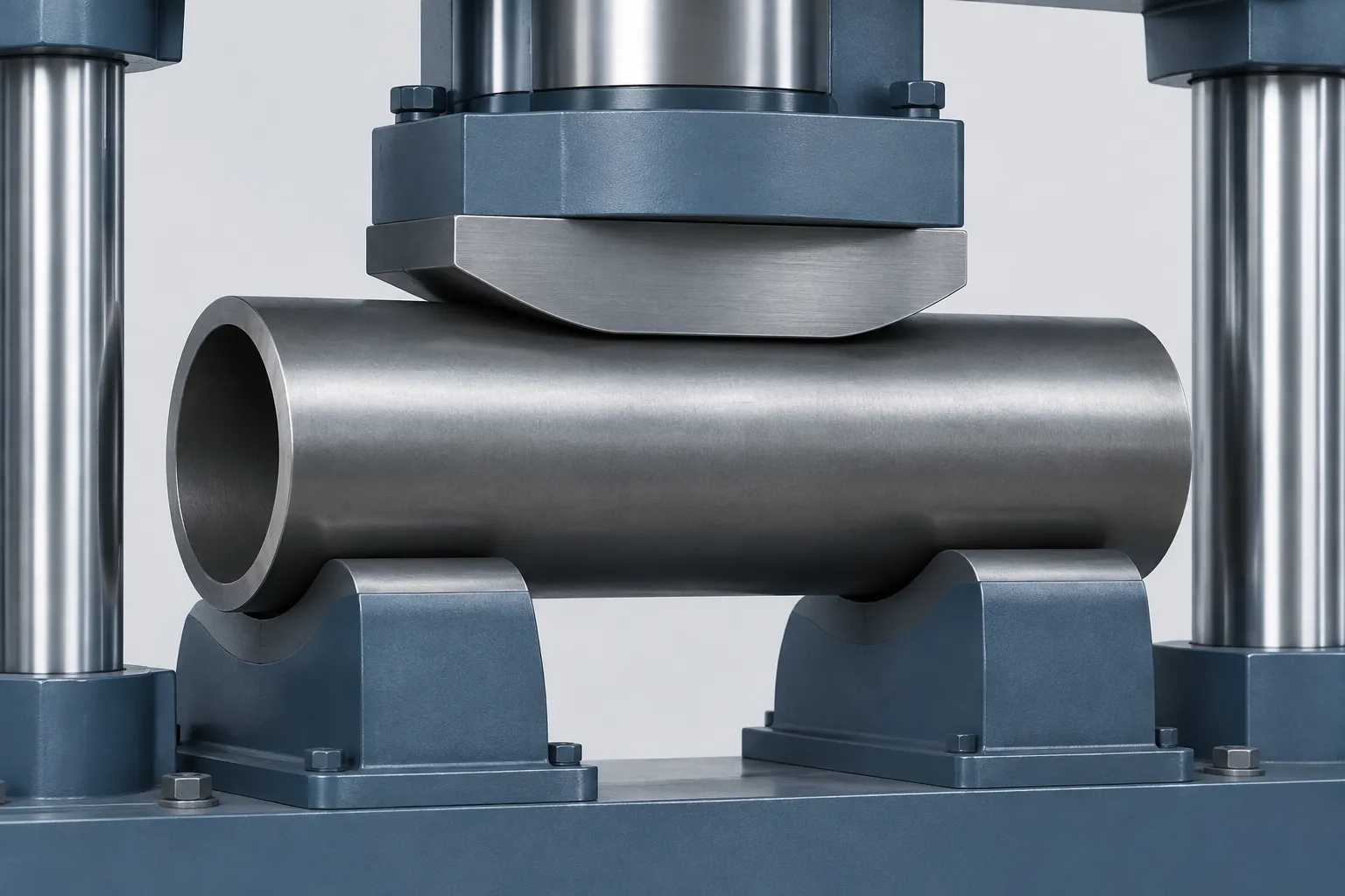 Contoured press shoe on large pipe concept - engineering concept illustration