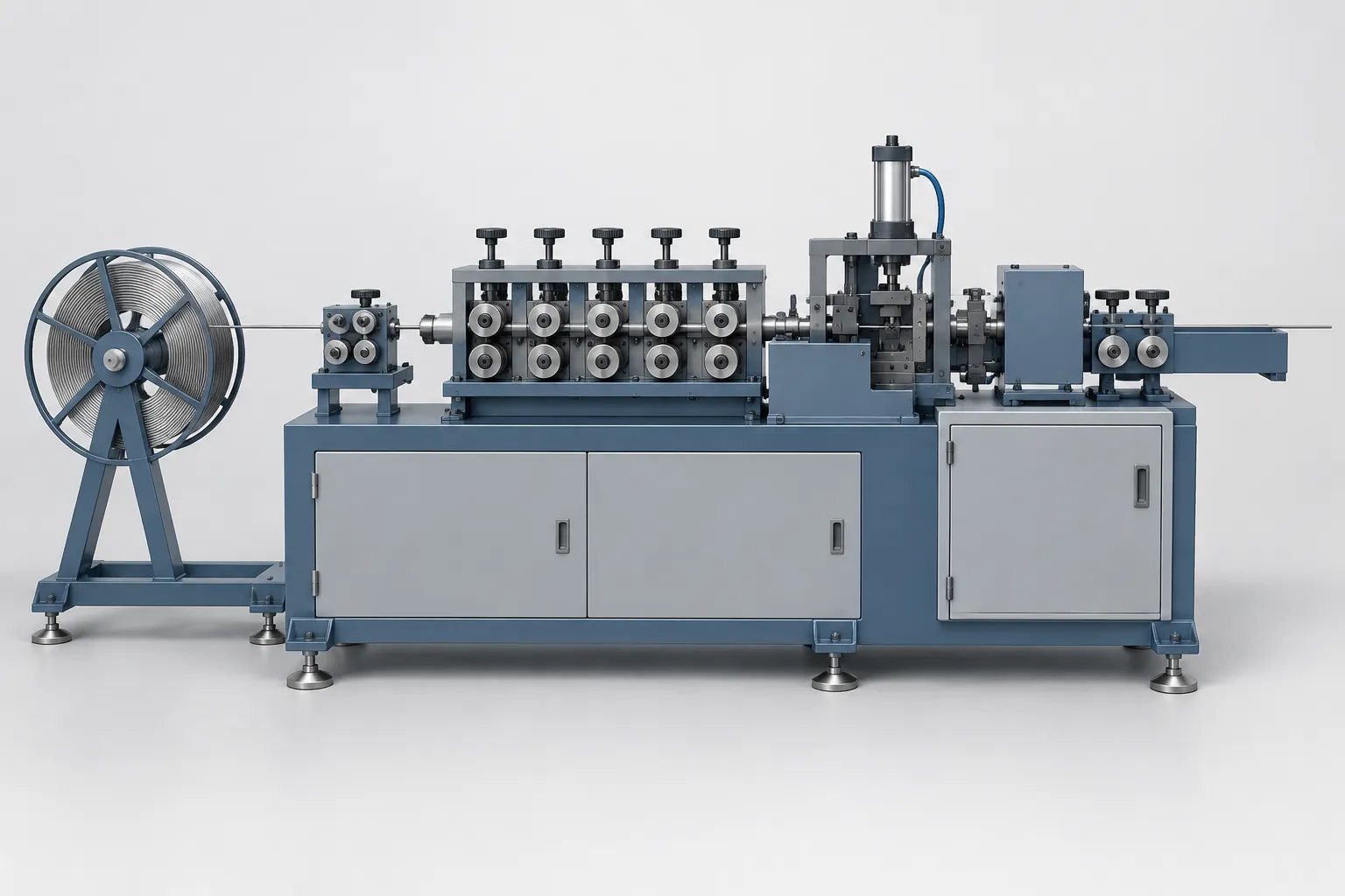 Fine wire straightening and cutting machine concept - engineering concept illustration