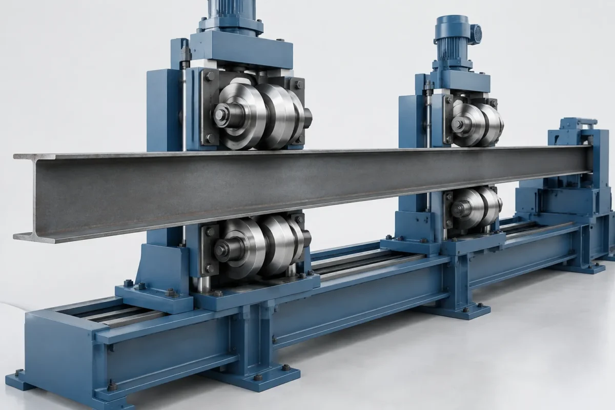 H-beam flange straightening cell concept - engineering concept illustration