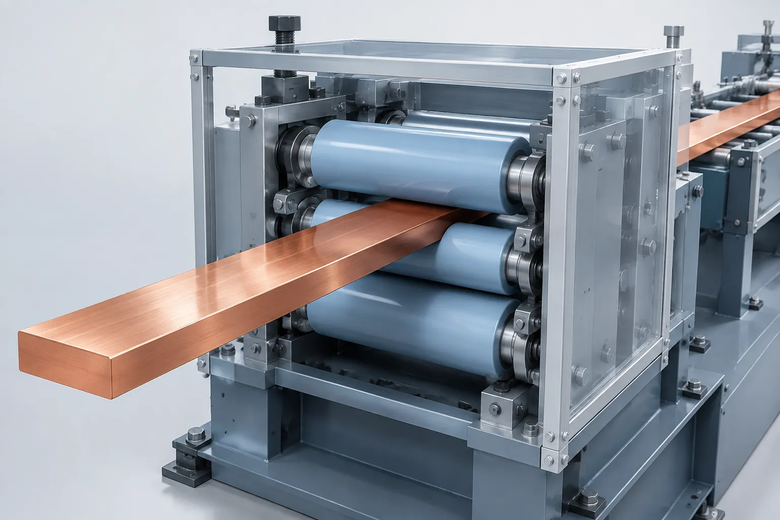 Copper busbar roll straightening concept - engineering concept illustration