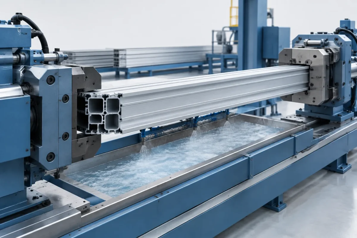 Aluminum extrusion stretch straightening concept - engineering concept illustration