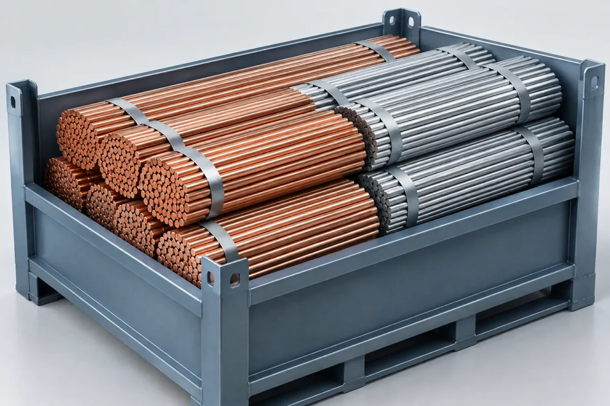 Straightened welding wire rods in bundles concept - engineering concept illustration