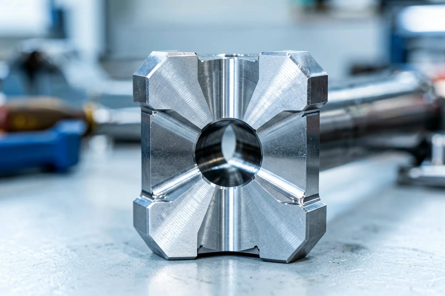 Square kelly cross-section showing drive flats, corners and centered bore