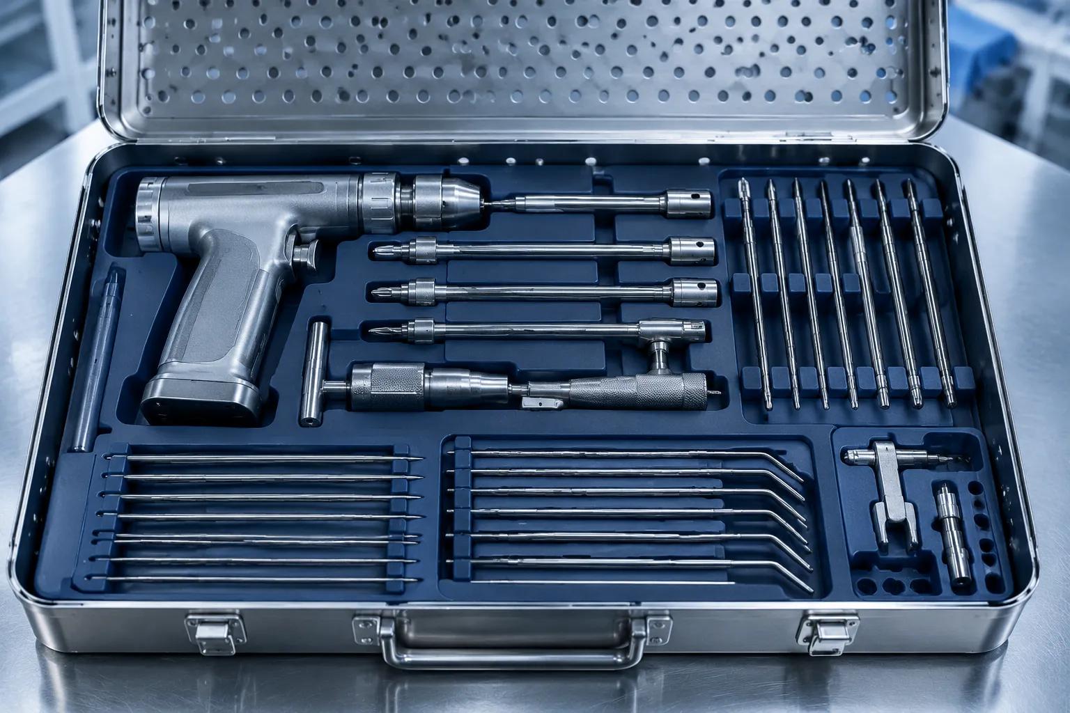 Orthopedic instrument set with drills and K-wires