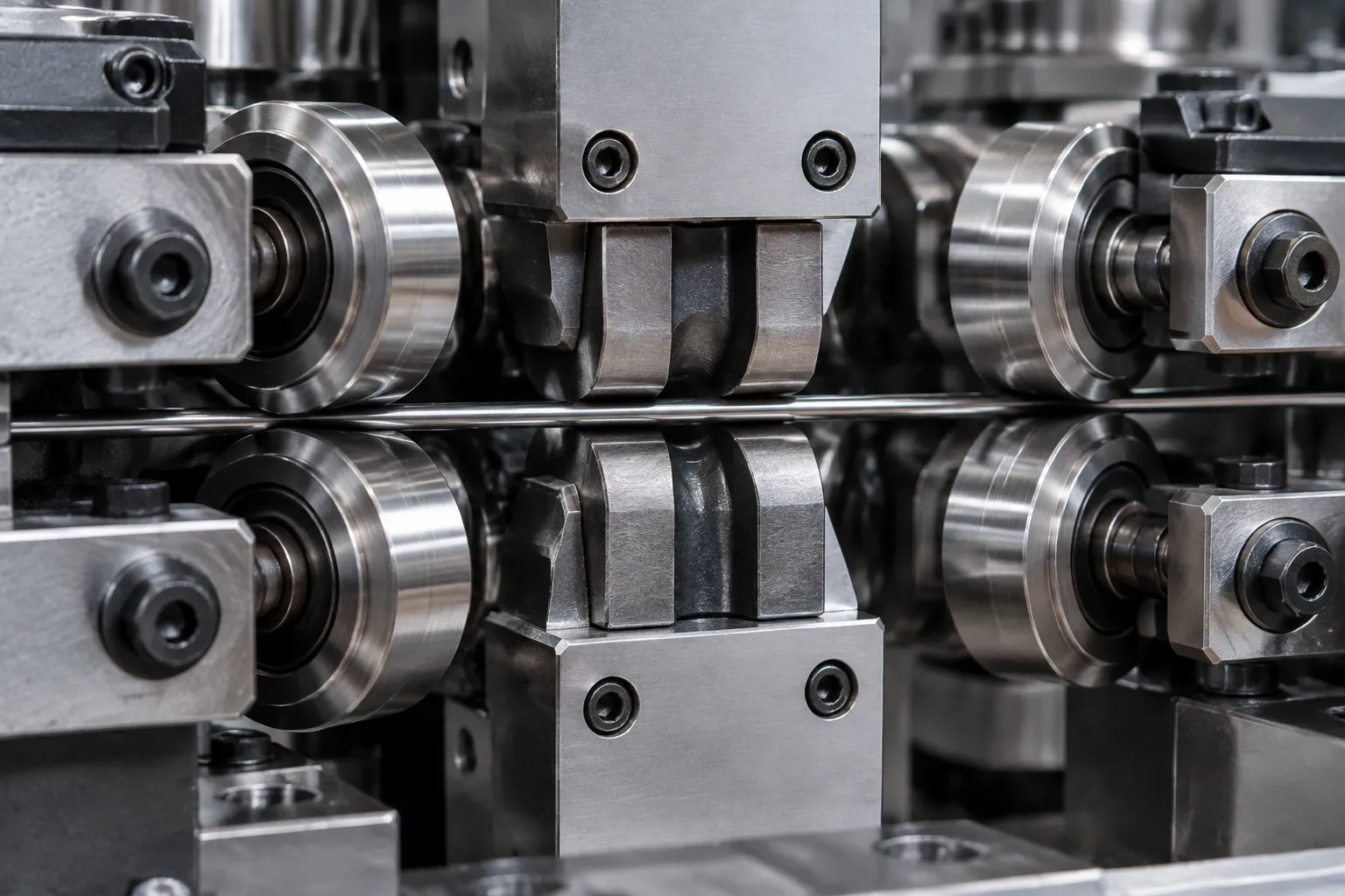 Counter-rotating roller dies working a thin wire at the heart of the process.