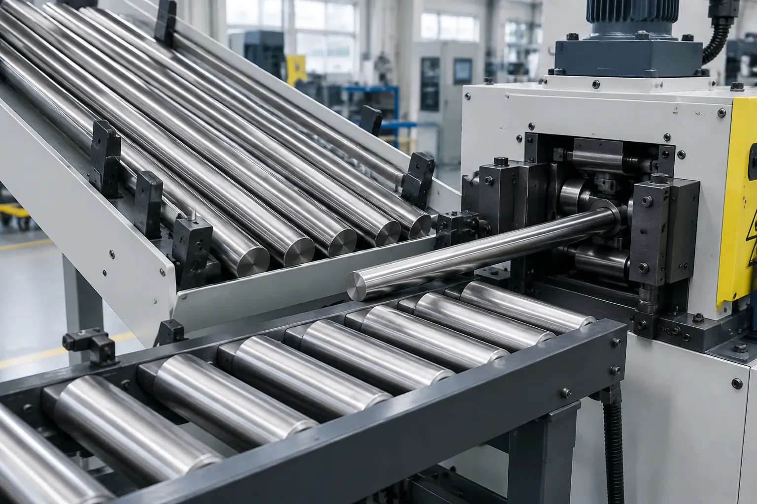 Automatic feeding of motor shafts into the straightening machine