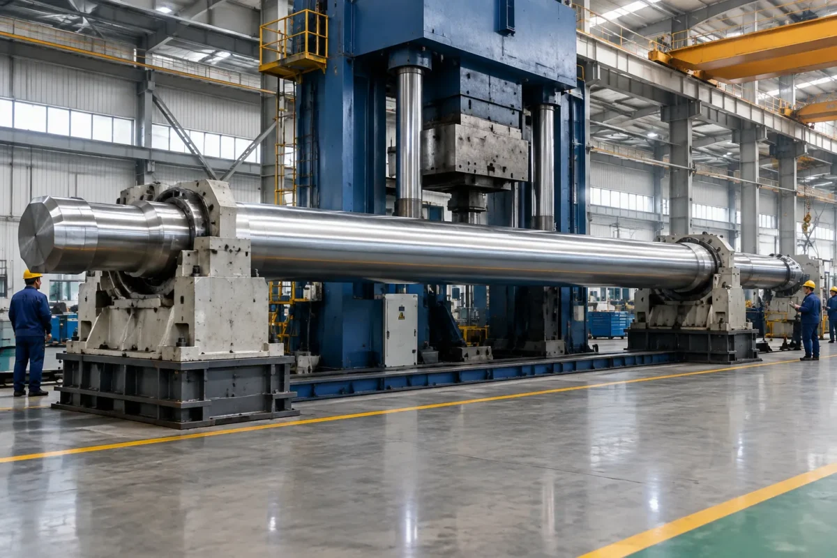 Long mud motor rotor supported in a heavy straightening press with profile-matched supports