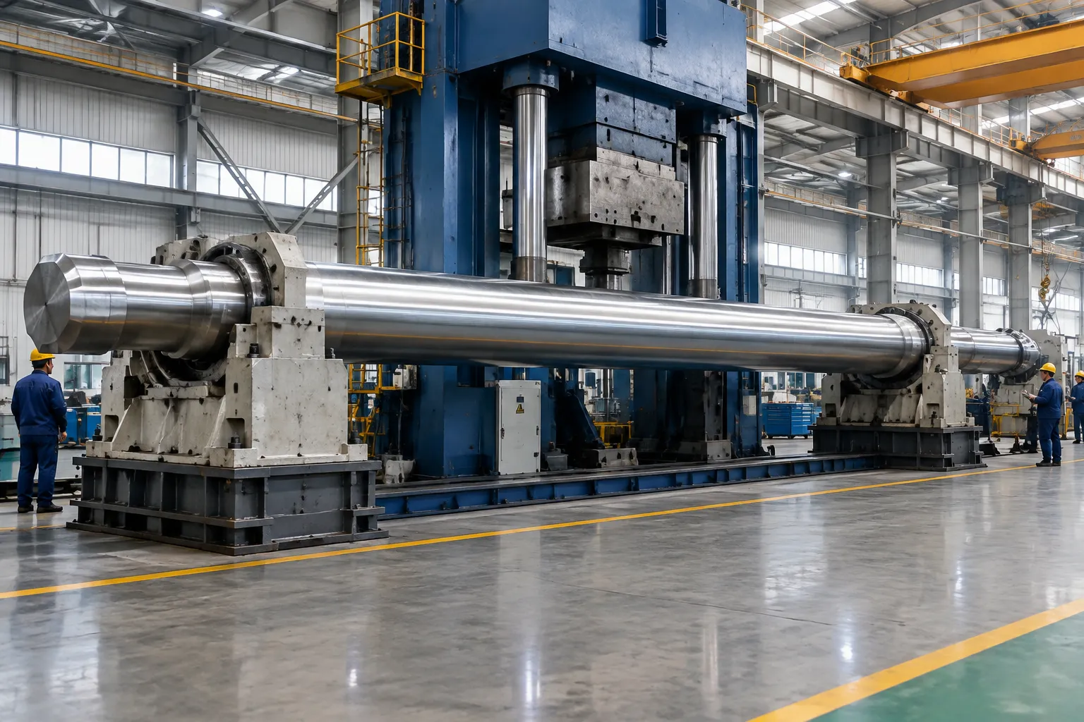 Long mud motor rotor supported in a heavy straightening press with profile-matched supports