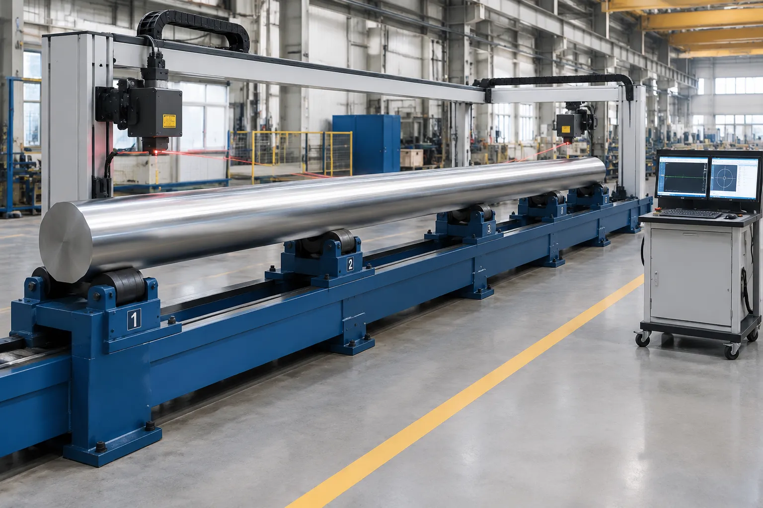 Non-contact sensors measuring a long rotor at defined support stations