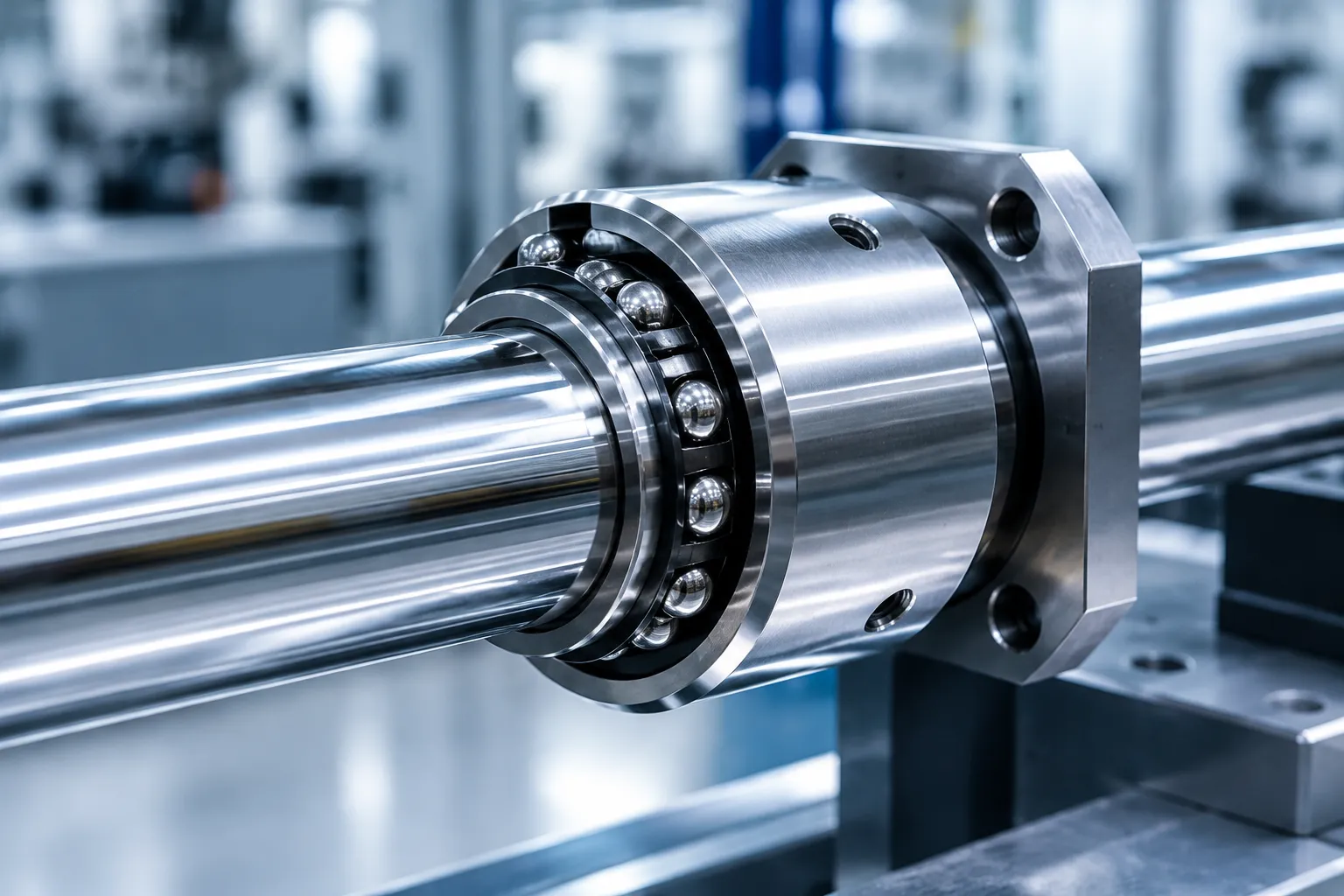 Ball screw shaft and ball nut assembly macro view