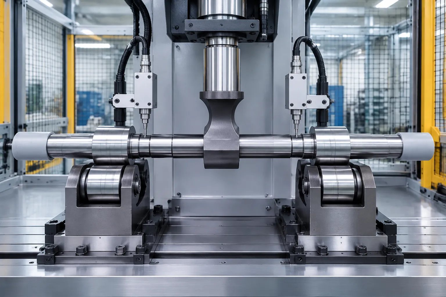 Engineering concept of an automatic shaft straightening press cell with roller supports and probe measurement