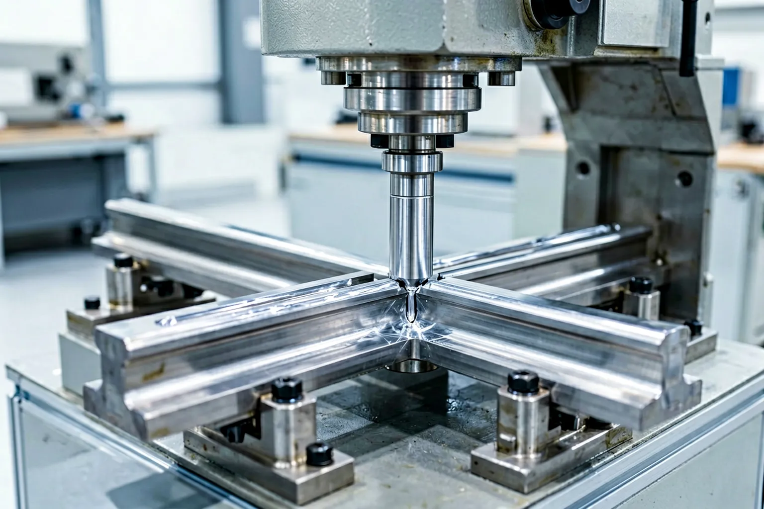 Precision press correcting a hardened shift rail with grooves kept clear of contact