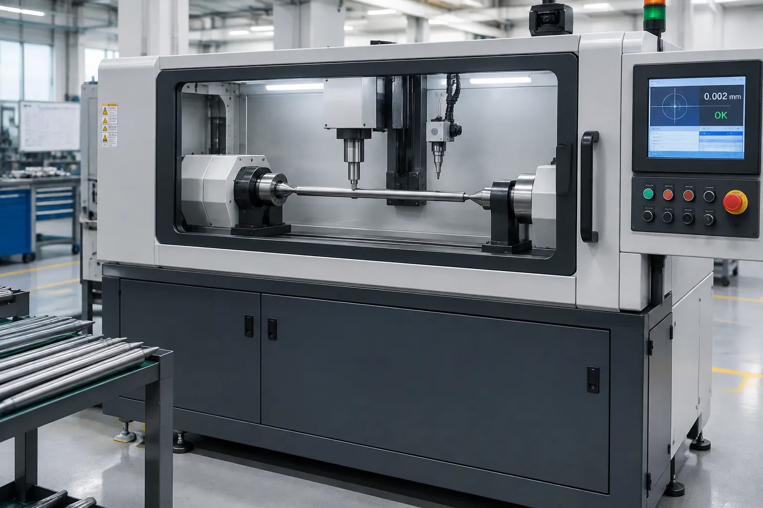 Automatic straightening machine processing a hardened textile shaft