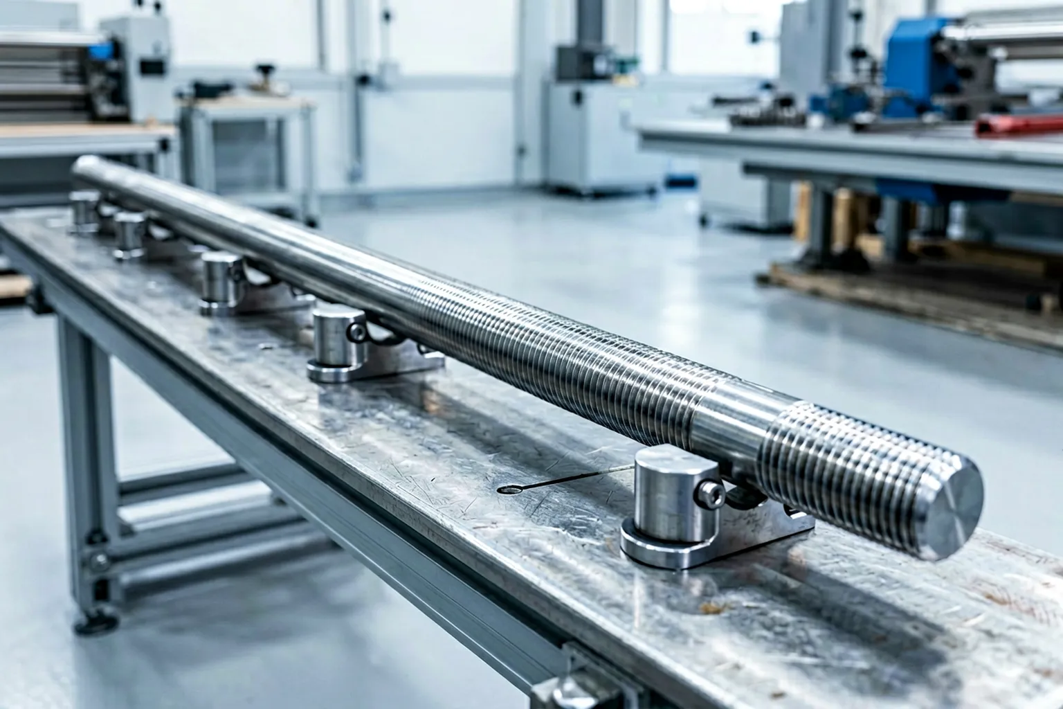 Threaded rod supported at shank zones in press concept - engineering concept illustration