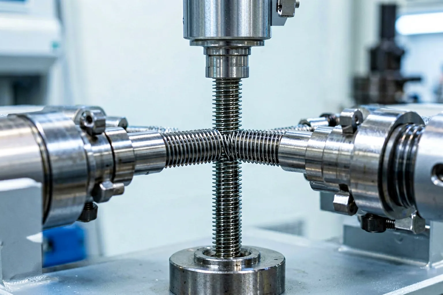 Threaded rod rotated in sleeve supports between probe heads measuring thread runout